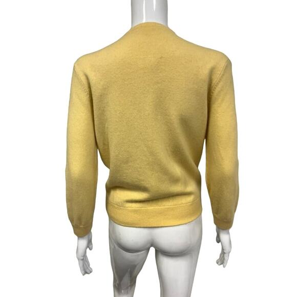 VINCE Yellow 100% Cashmere Crew Neck Sequin Accent Long Sleeve Cardigan Jacket L - Picture 2 of 5